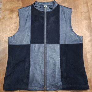 Vintage Patchwork Checkered Genuine Suede And Leather Zipped Blue Vest Size 9